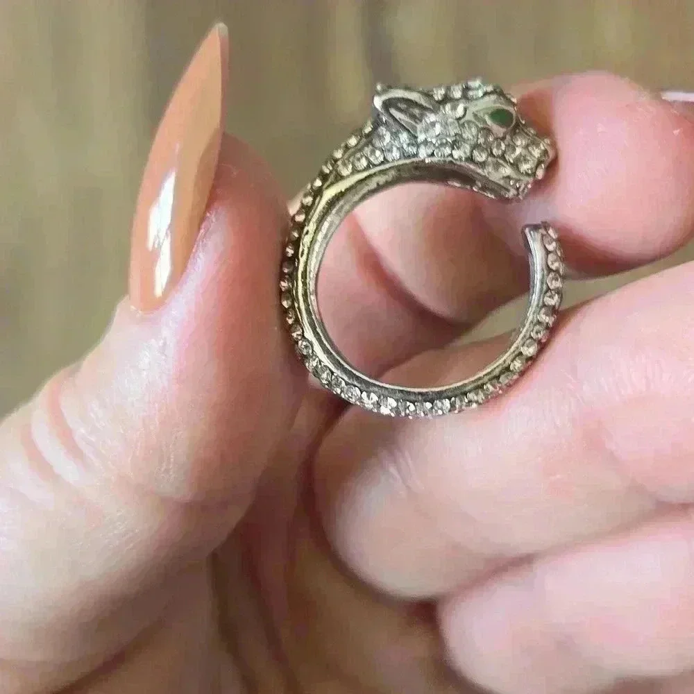 Silver Rose Gold Panther Resizable Adjustable Animal Tiger Ring New
